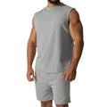 Men's sleeveless top and shorts cotton blend sports suit set in multiple solid colours