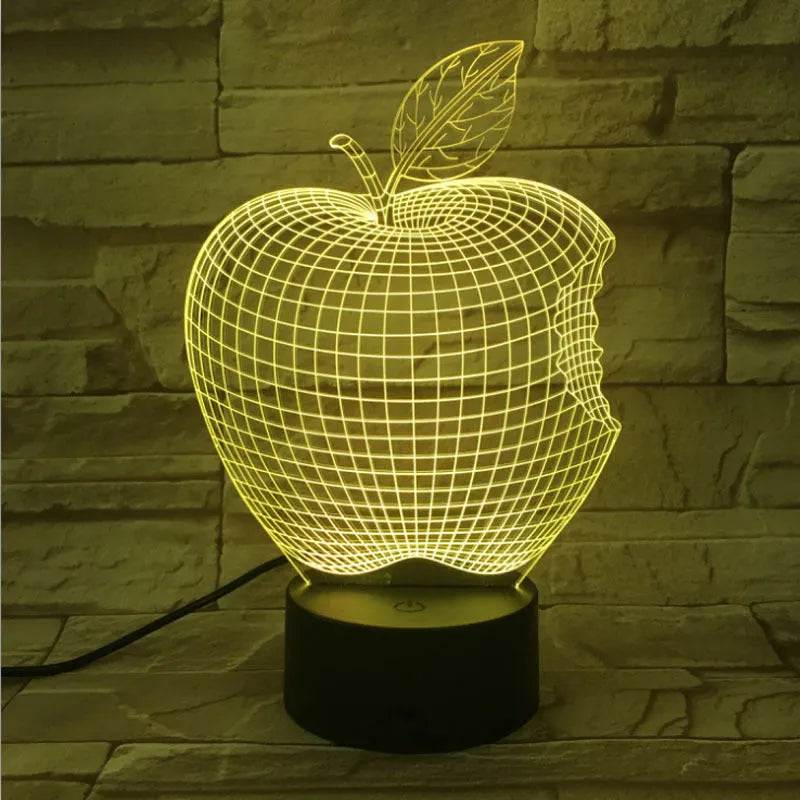 3D colourful fruit-shaped acrylic night light with LED touch control in seven colours.