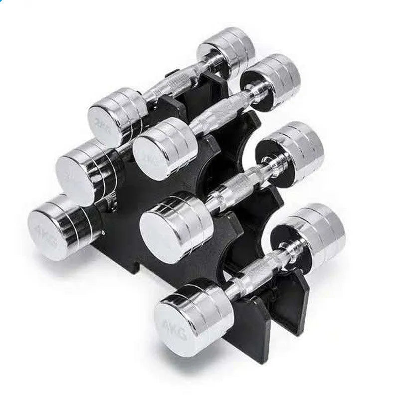 Silver pure steel electroplated dumbbell with ergonomic grip for strength training