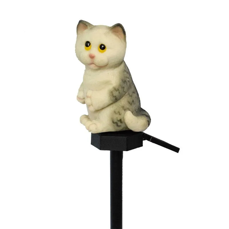 Brown and grey cat-shaped resin solar lawn light for outdoor gardens