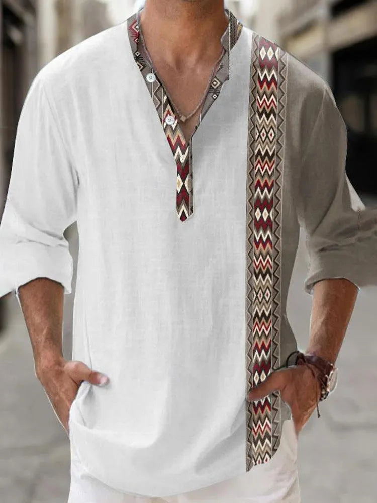 Long sleeve Hawaiian shirt with thin fabric and stripe pattern in cardigan style