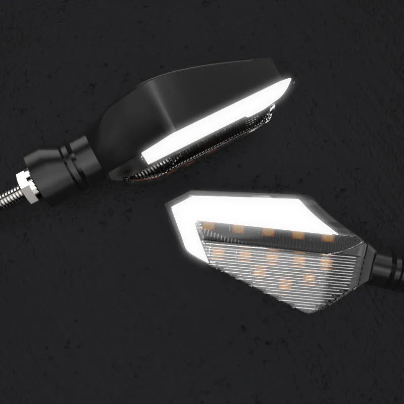 L16 Beast Spirit LED turn signal light for off-road motorcycle, plastic and acrylic construction, hook-shaped daytime running light.