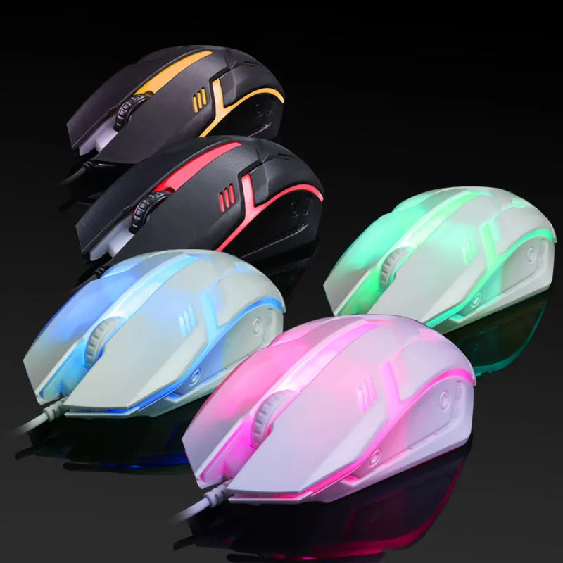 Wired USB computer mouse with glow lighting in black or white colour options