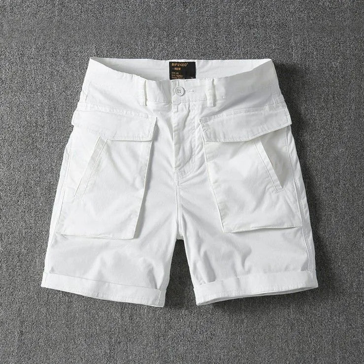 Men's cotton cargo shorts with multiple pockets in straight leg street style