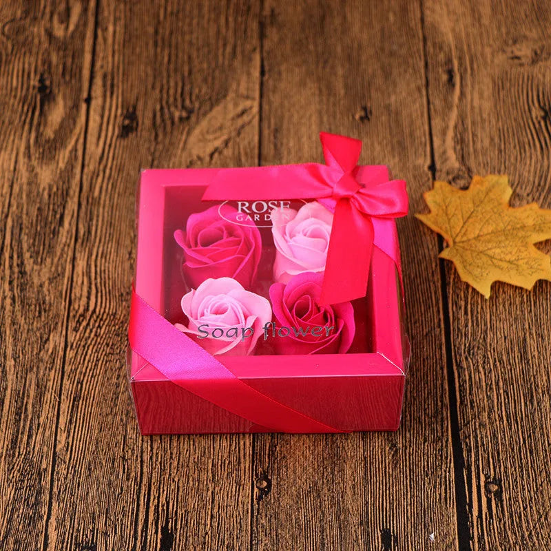 Soap flower gift box heart shaped tin box with bear figure red pink blue purple gradient handmade
