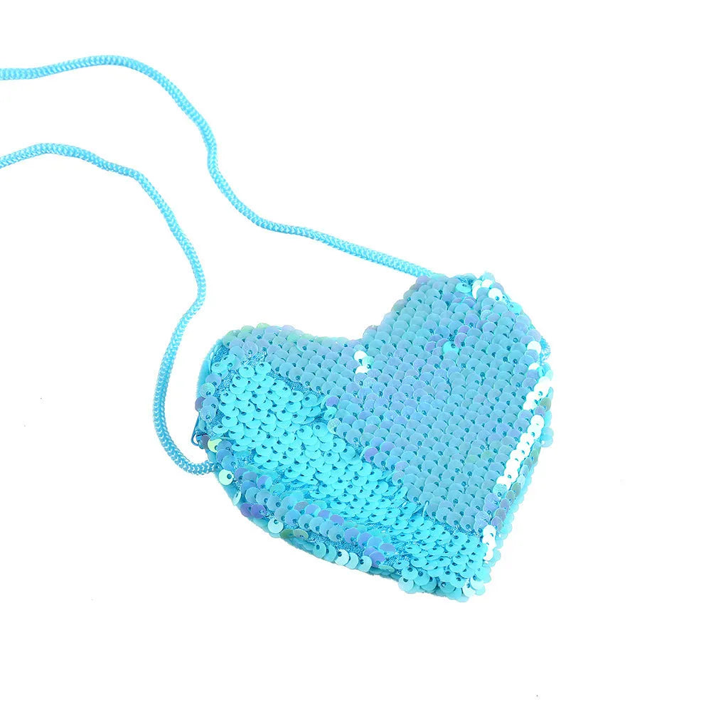 Sequined heart-shaped crossbody purse in gold with lanyard strap