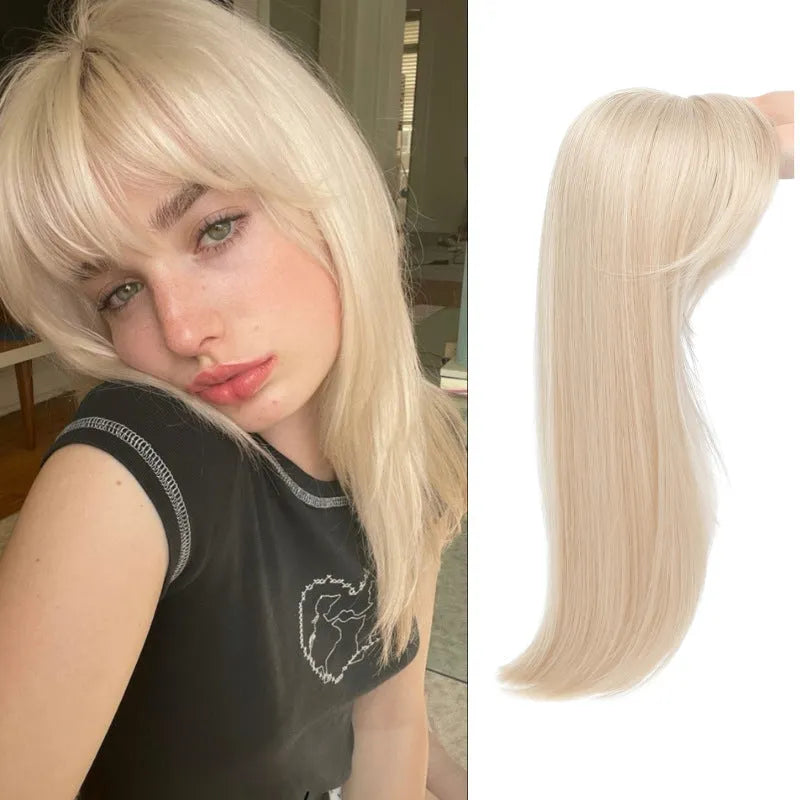 Synthetic hair clip-in wig with inner buckle fastening, shown in one of six available style colour options.