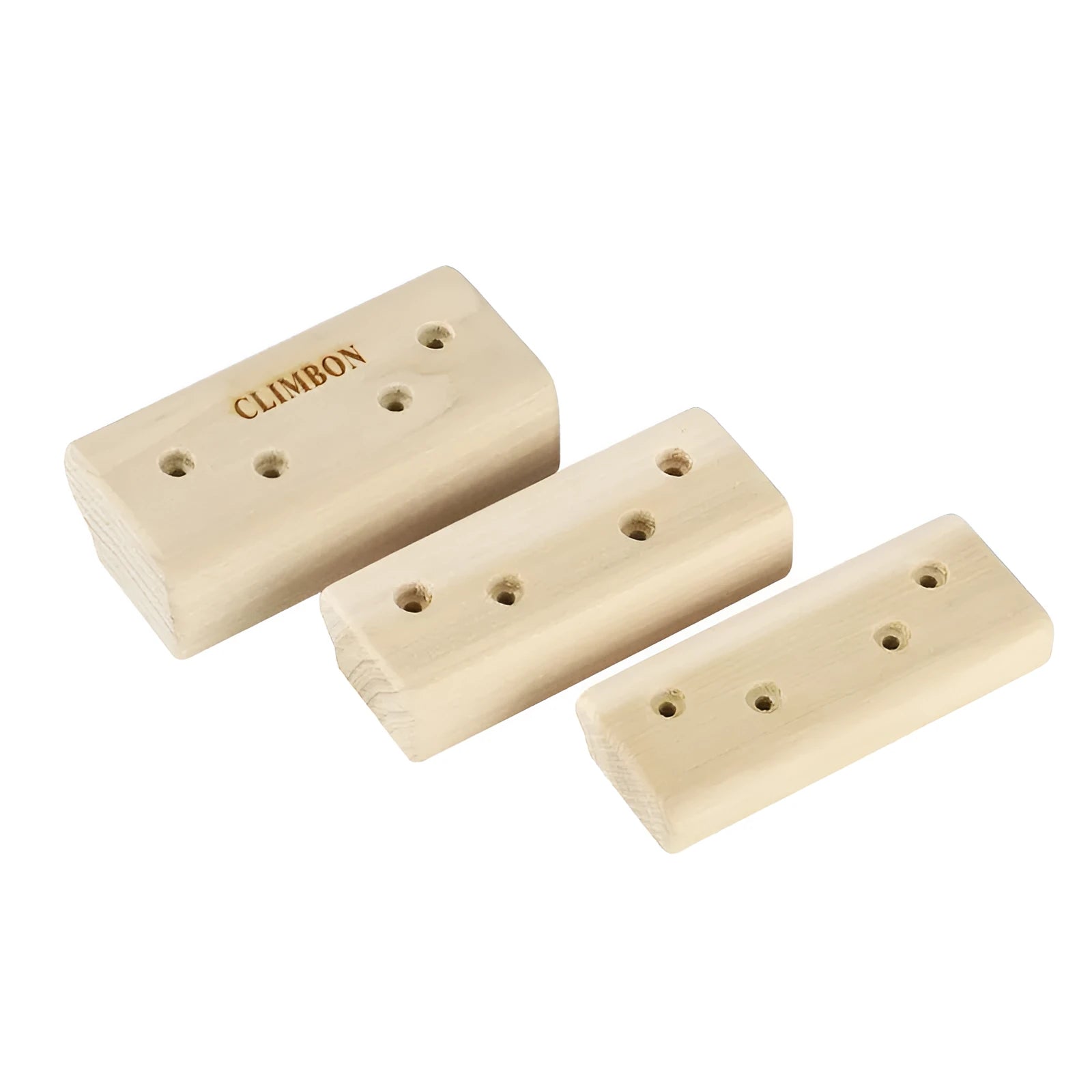 Three wooden grip strength training boards showing 12cm, 40cm, and 50cm sizes with thickness variations