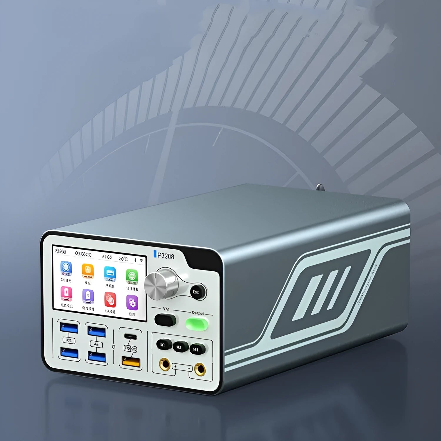 320W Smart Voltage Regulator Power Meter with digital display on a workbench.