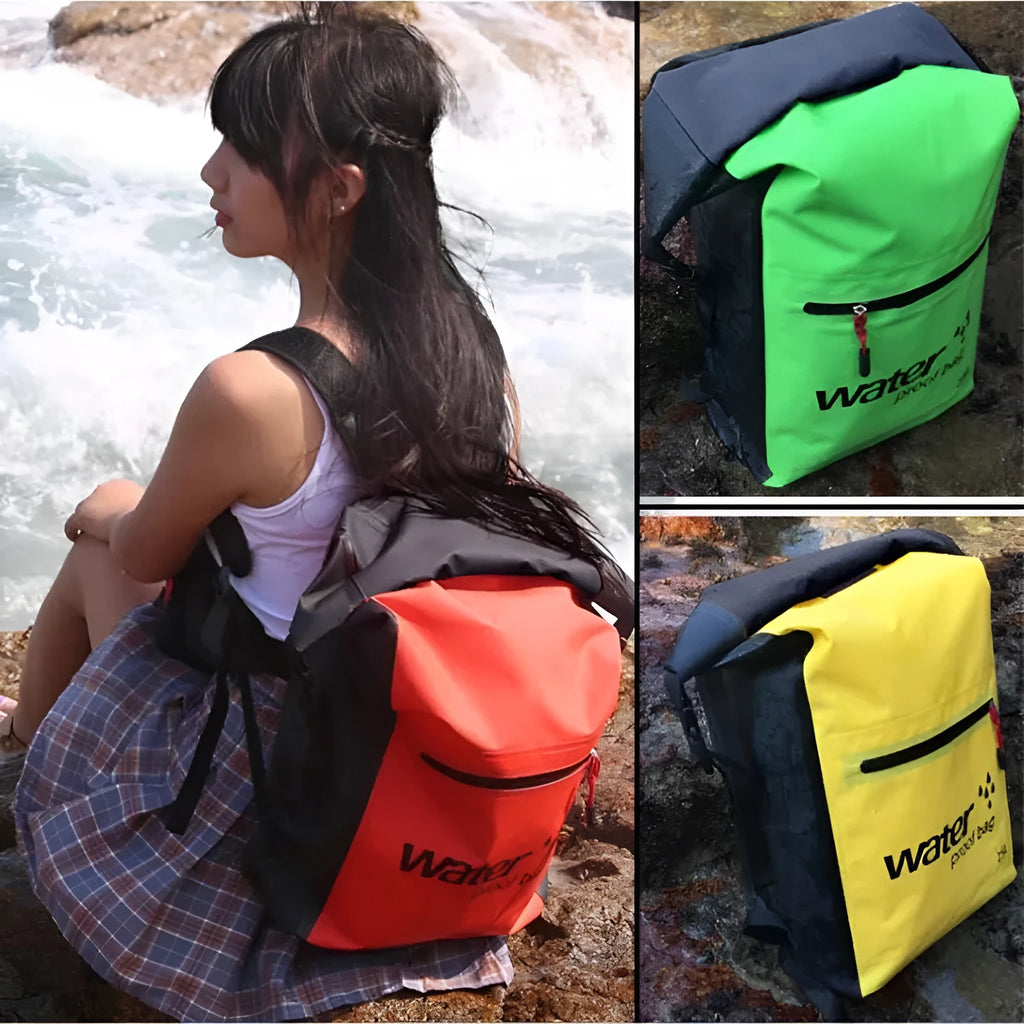 Green 25-litre waterproof PVC mesh mountaineering rucksack for hiking and travel