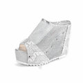 Women's black Korean-style platform sandals with hollowed-out heel, chunky block heel, and lace-up front on mesh upper.