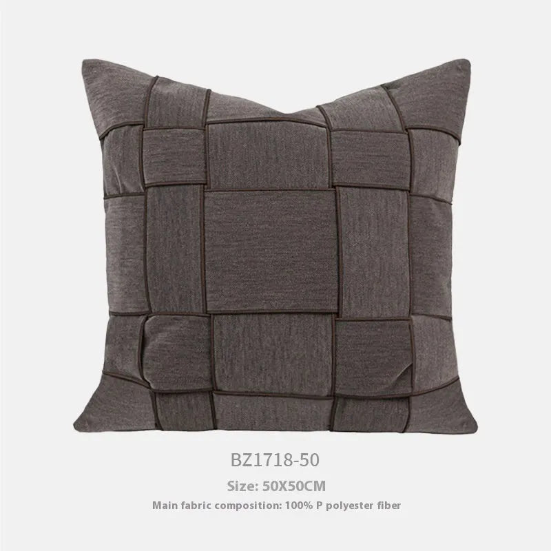 Square 50x50cm chenille woven pillow cushion on a sofa in a choice of seven colours.