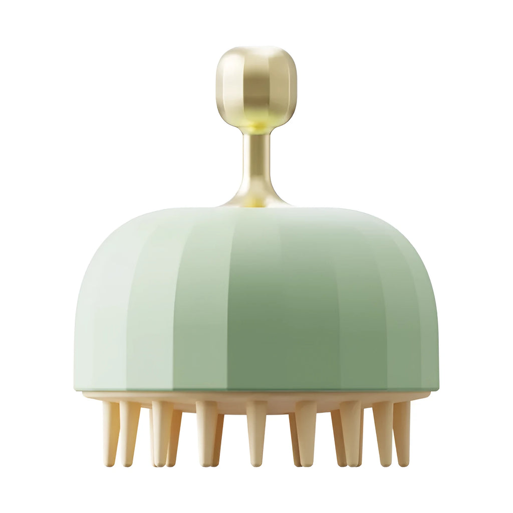 Green double-sided dog bath massage brush with drain holes for shampoo and hair removal