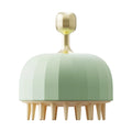 Green double-sided dog bath massage brush with drain holes for shampoo and hair removal