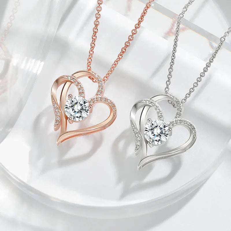 Women's heart-shaped necklace in 925 silver with rose gold, white gold, and yellow gold colour options