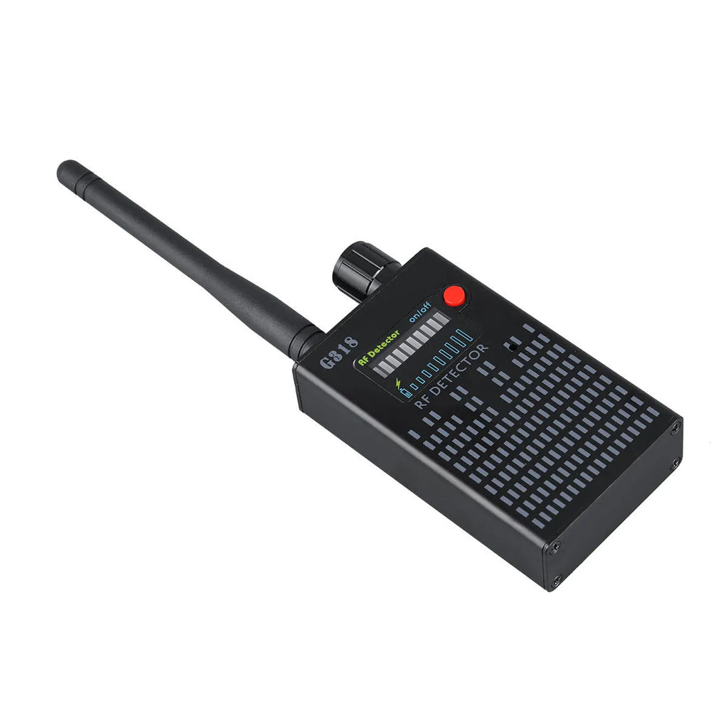 Black G318 aluminium alloy hidden camera detector for anti-theft and anti-monitoring in public places.