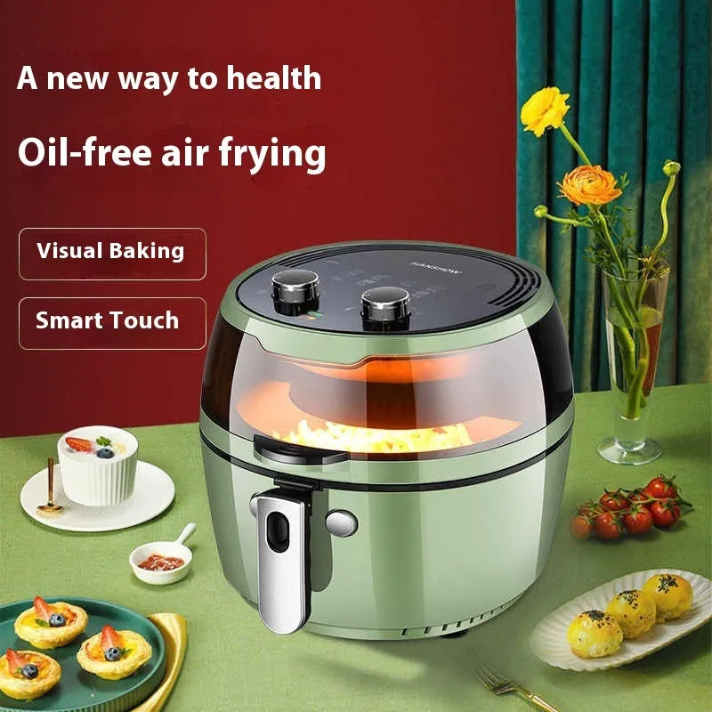 8 litre mechanical button air fryer oven with visible cooking window and nano-ceramic coating