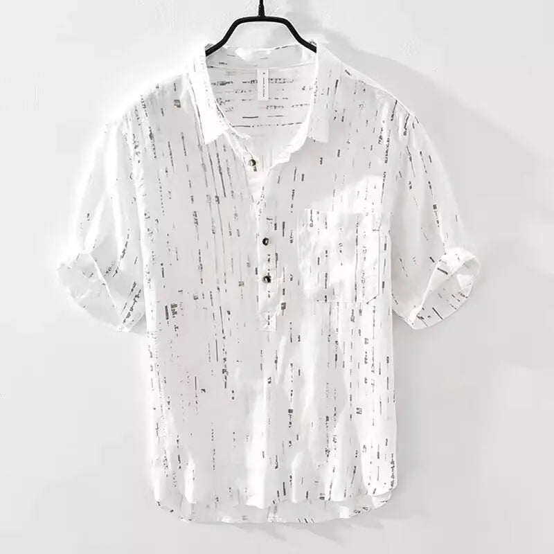 Men's black and white short-sleeved polo shirt with loose fit cardigan style