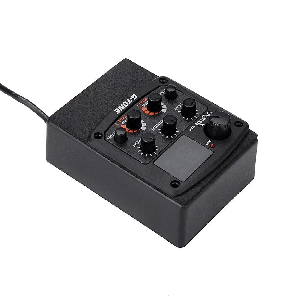 Cherub GT-6 black acoustic guitar equaliser and pickup unit with control knobs and LED