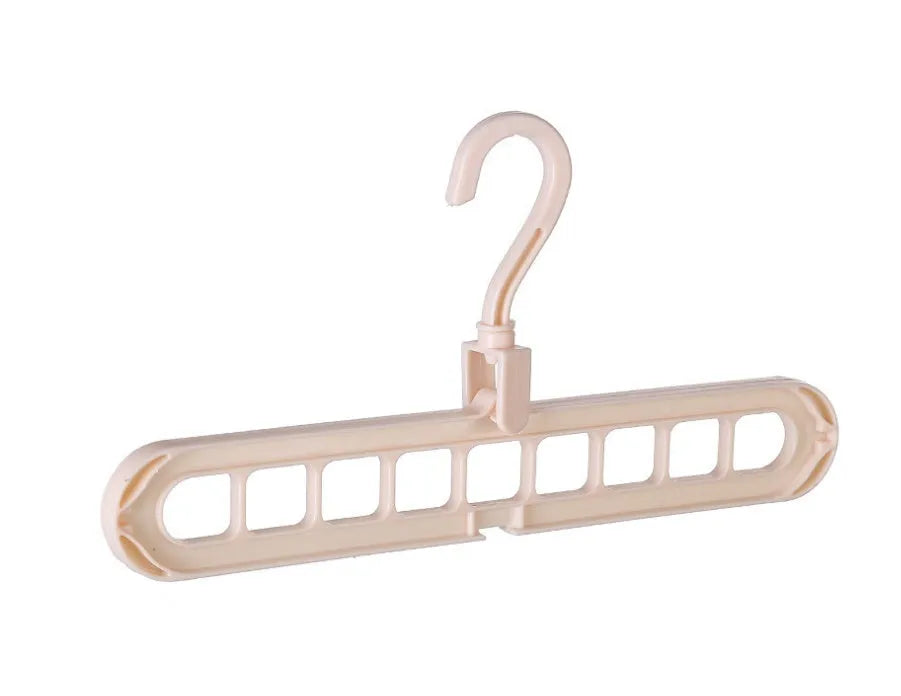 Plastic clothes hanger with rotating hook in assorted colours on white background