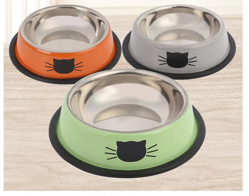 Set of stainless steel pet bowls in multicolour with non-slip base, 11.5 cm wide, for cats and small dogs