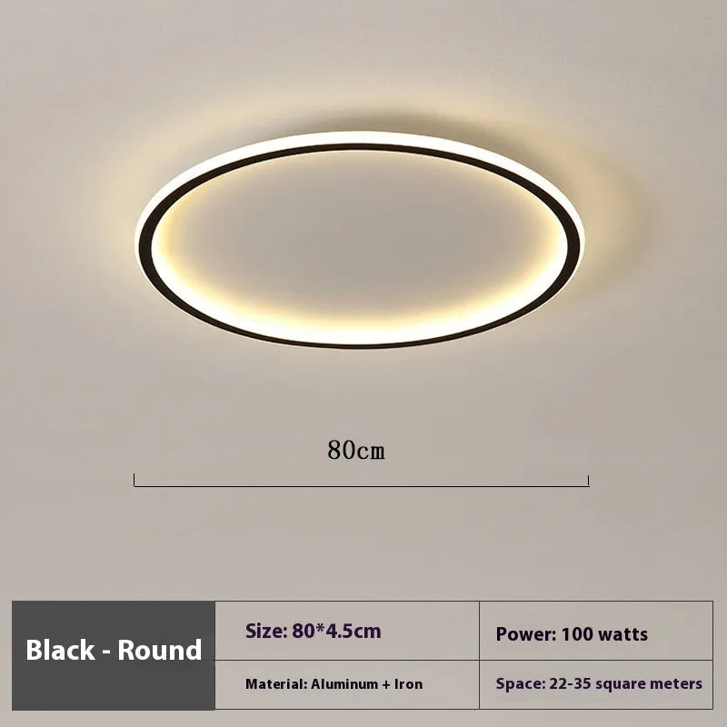 Minimalist circular LED ceiling lamp in black, gold or white finish with adjustable lighting options