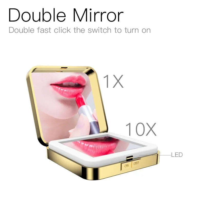 Makeup mirror with dual surfaces: 4x magnification and HD mirror with adjustable lighting