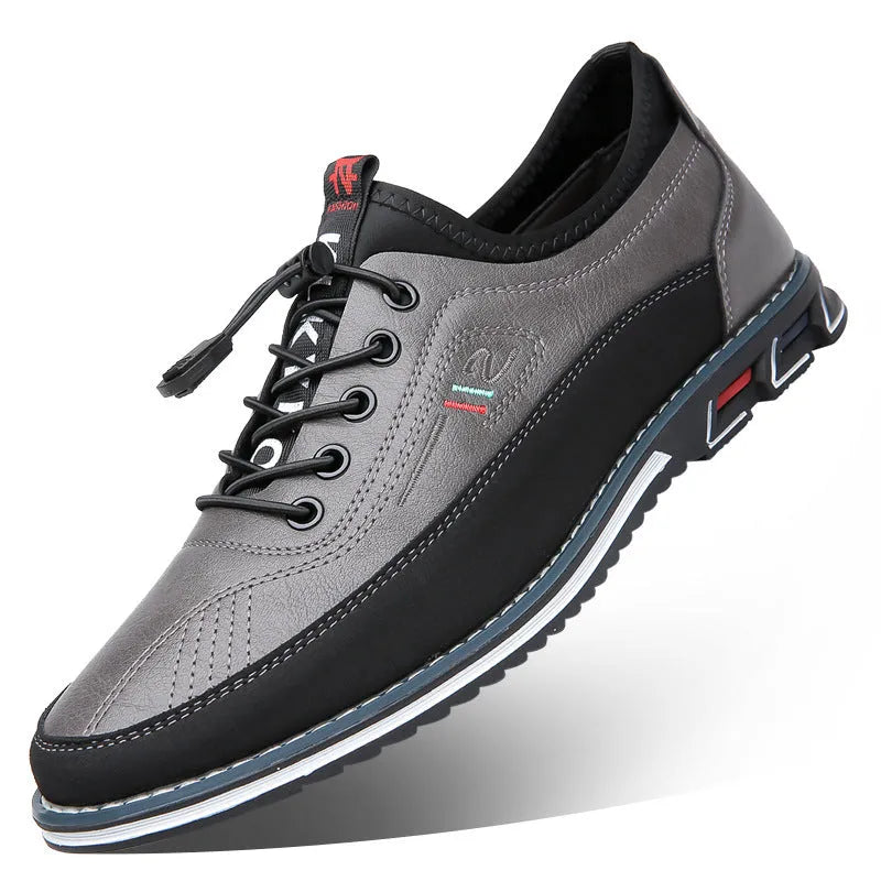 Genuine leather men's sports shoes black colour with vulcanised rubber sole and buckle closure