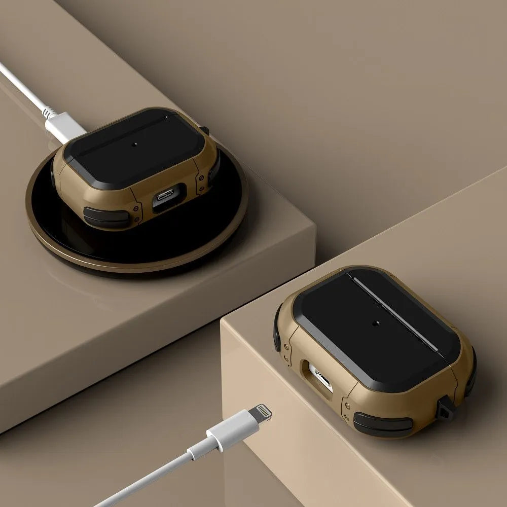 Colour options for a black TPU and PC protective shell case for AirPods 1, AirPods 2, and AirPods Pro
