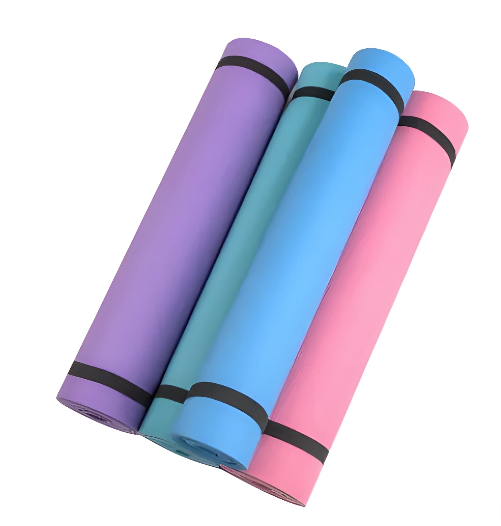 EVA fitness yoga mat in red showing textured anti-skid surface with storage bag