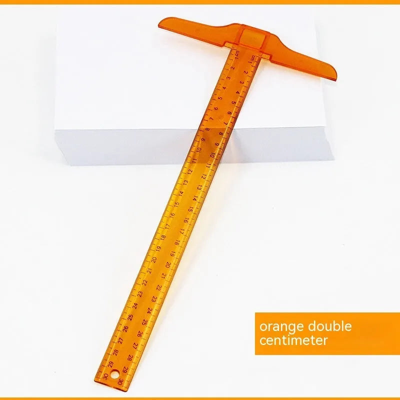 Plastic T-square ruler with British/metric markings in transparent or orange yellow colour options