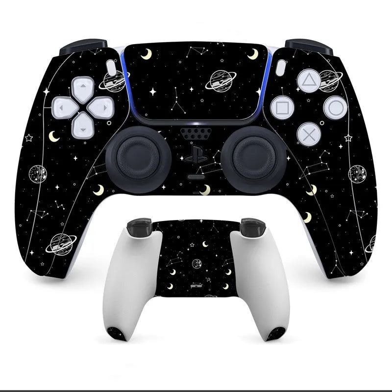 Set of front and back anti-scratch protective stickers for a PS5 controller.