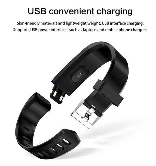 ID115Plus smart bracelet with OLED touch screen and heart rate monitor in black colour