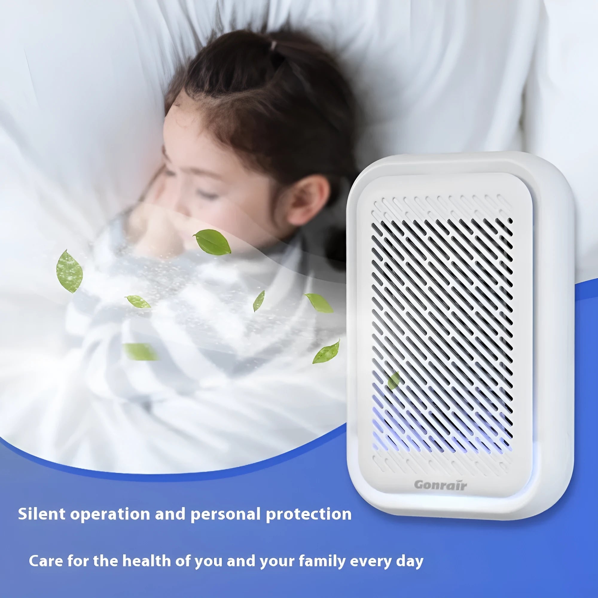 White wall-mounted air purifier with direct plug-in cord for small rooms under 10 square metres