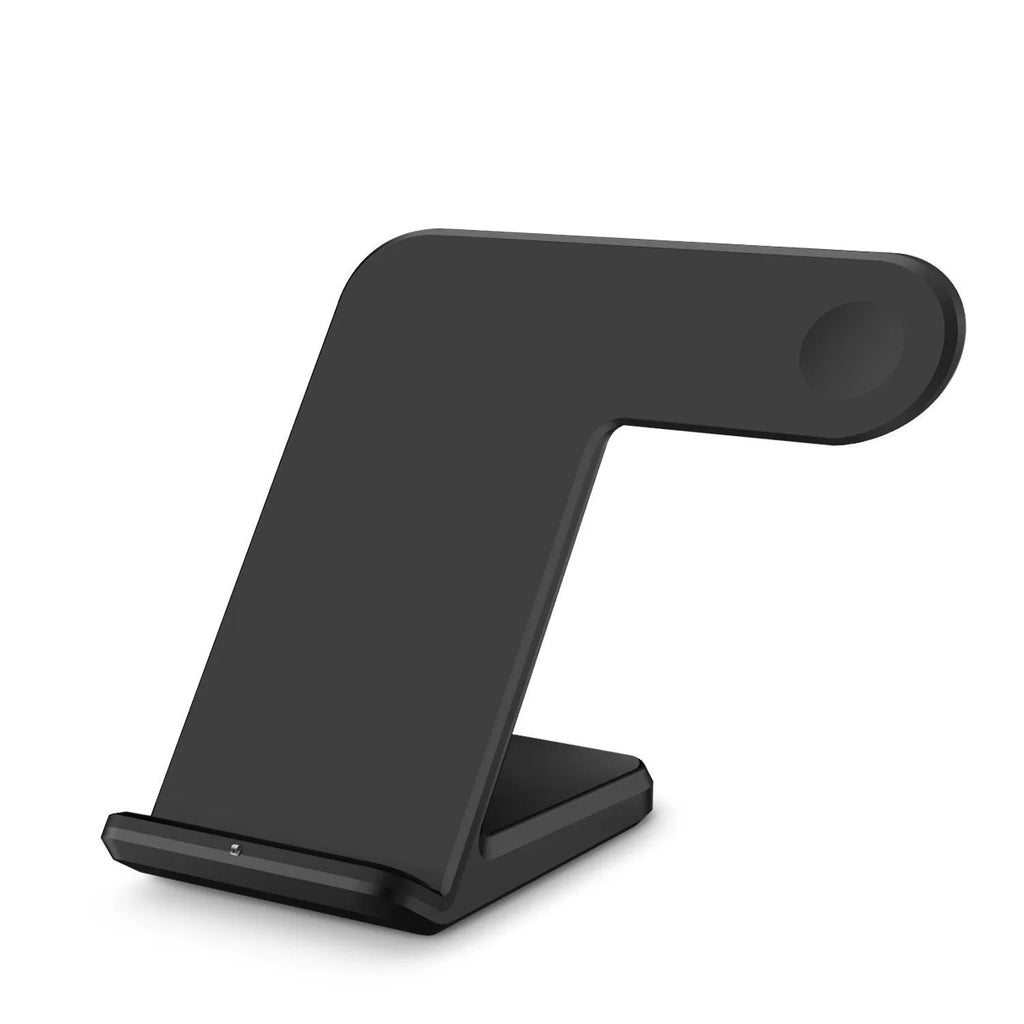 Black and white wireless phone charger with Type-C cable showing compact dimensions