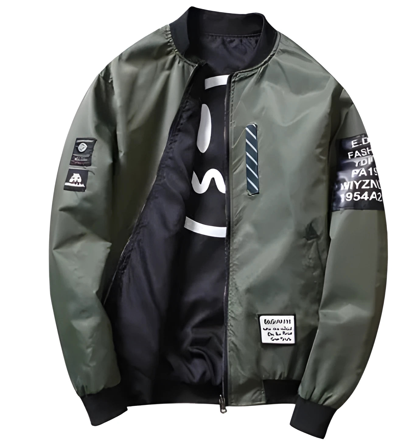 Men's reversible flight jacket in a fitted cut with a stripe pattern, shown in black, blue, and green colour options.