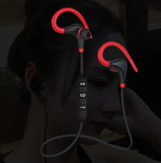 Bluetooth earphone 5.0 wireless stereo earbuds in black, red, and white with charging cable