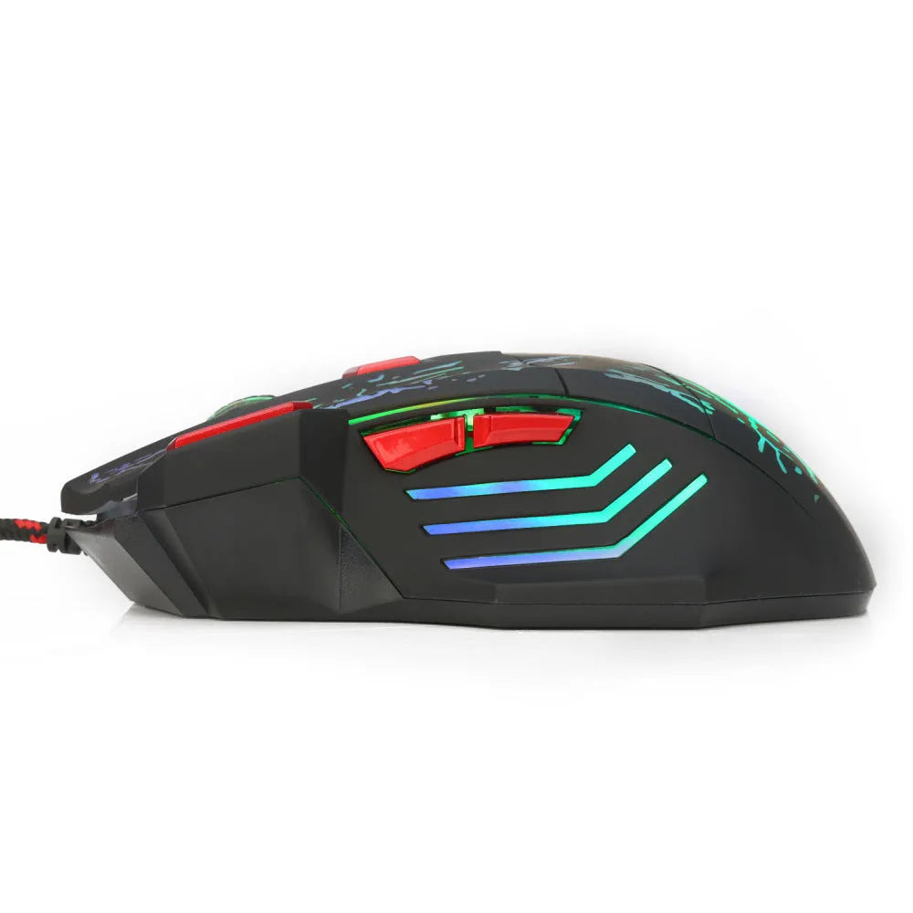 Water crack colourful luminous wired gaming mouse with ergonomic design and USB cable