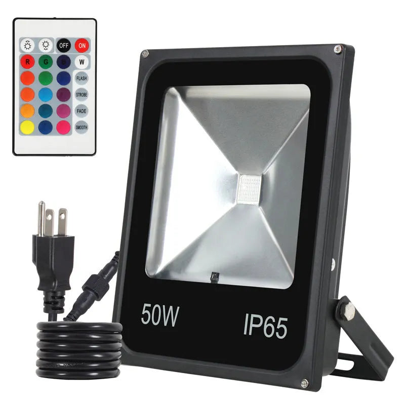 Black aluminum LED flood light for outdoor advertising and building wall illumination.