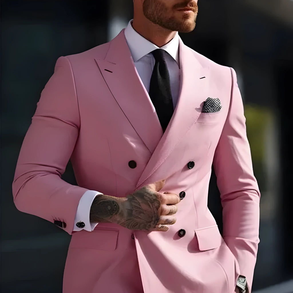 Men's grey Korean slim fit two-piece business suit with jacket and trousers