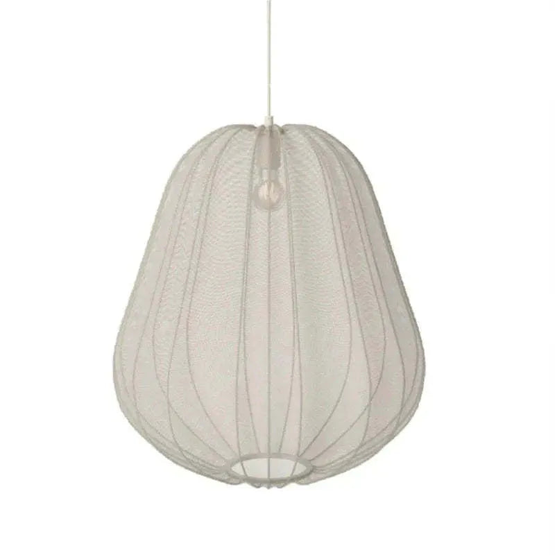 Japanese style pumpkin ceiling lamp with branch design in white finish showing LED illumination