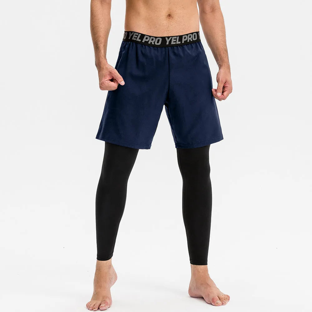 Men's grey quick-drying high elastic tight pants for running and gym fitness