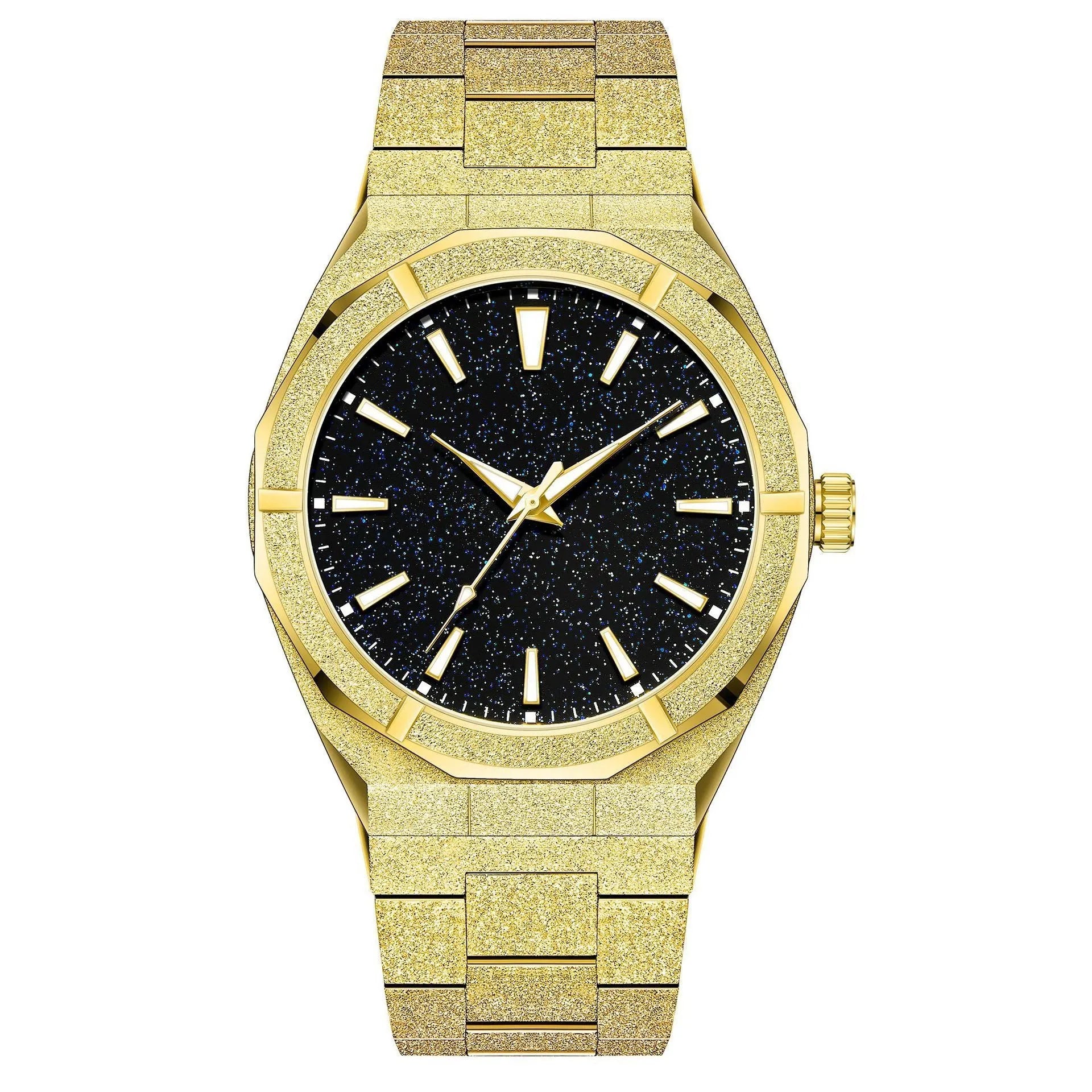 Men's business watch with frosted stainless steel case and luminous hands on wrist