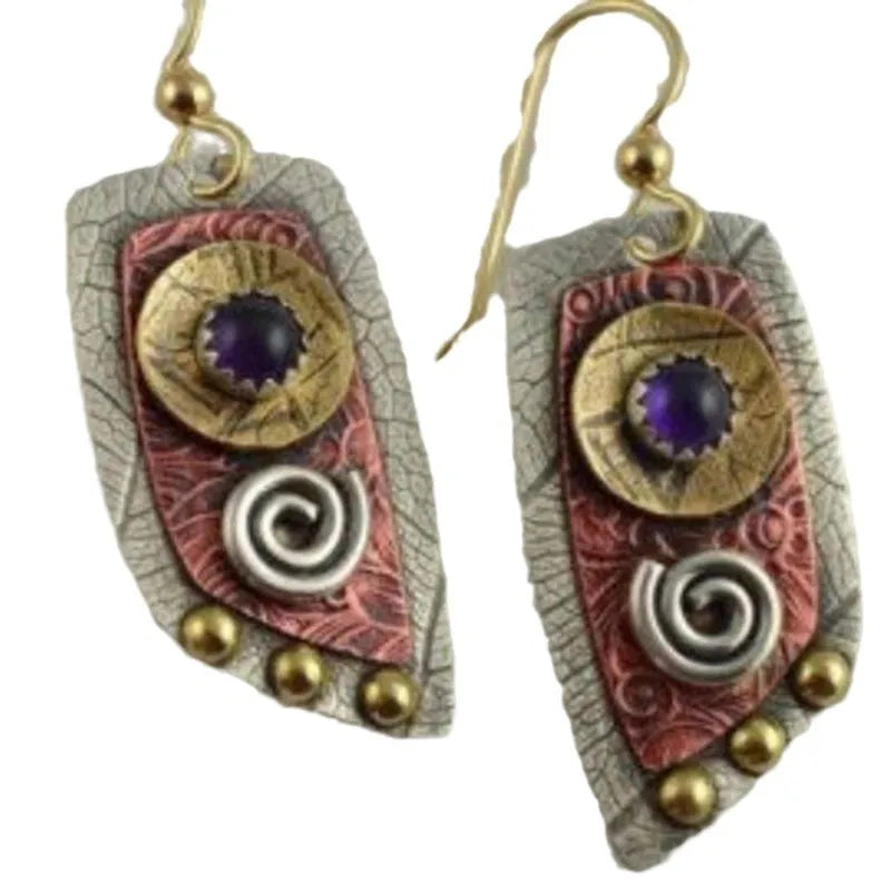 Women's gold colour geometric earrings with camouflage leopard print pattern on zinc alloy