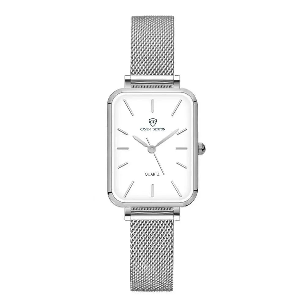 Women's waterproof quartz watch with woven steel strap and alloy case