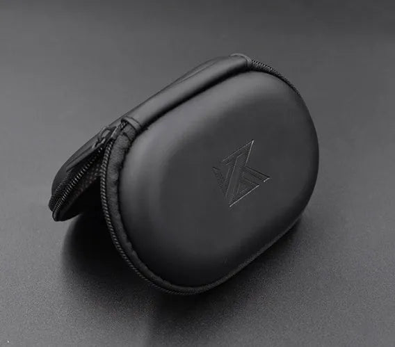 Black oval leather earphone storage bag with zipper closure for headphone protection