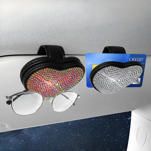 Magnetic leather car sun visor clip with diamond crystals in multiple colour options