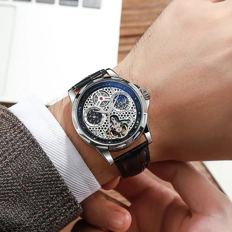 Men's automatic business watch with luminous markers and waterproof construction
