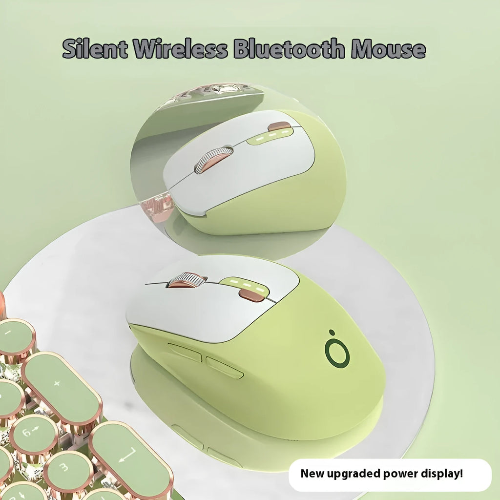 Mute wireless Bluetooth mouse in matcha green colour showing five-button design and compact ergonomic shape