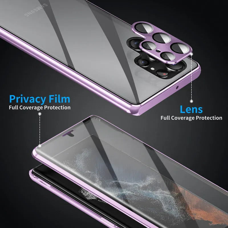 Peep-proof magnetic mirror phone case in multiple colours for Samsung S24 Ultra and S23 Ultra.